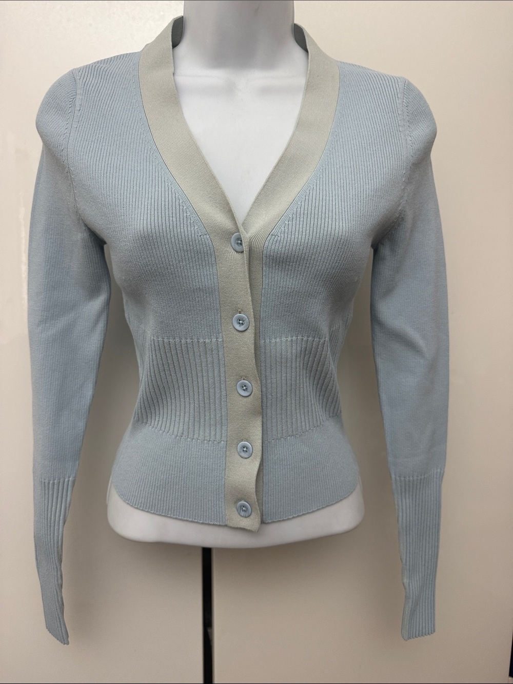 7 For All Mankind sky Blue V-Neck knit Button Cardigan XS NWOT